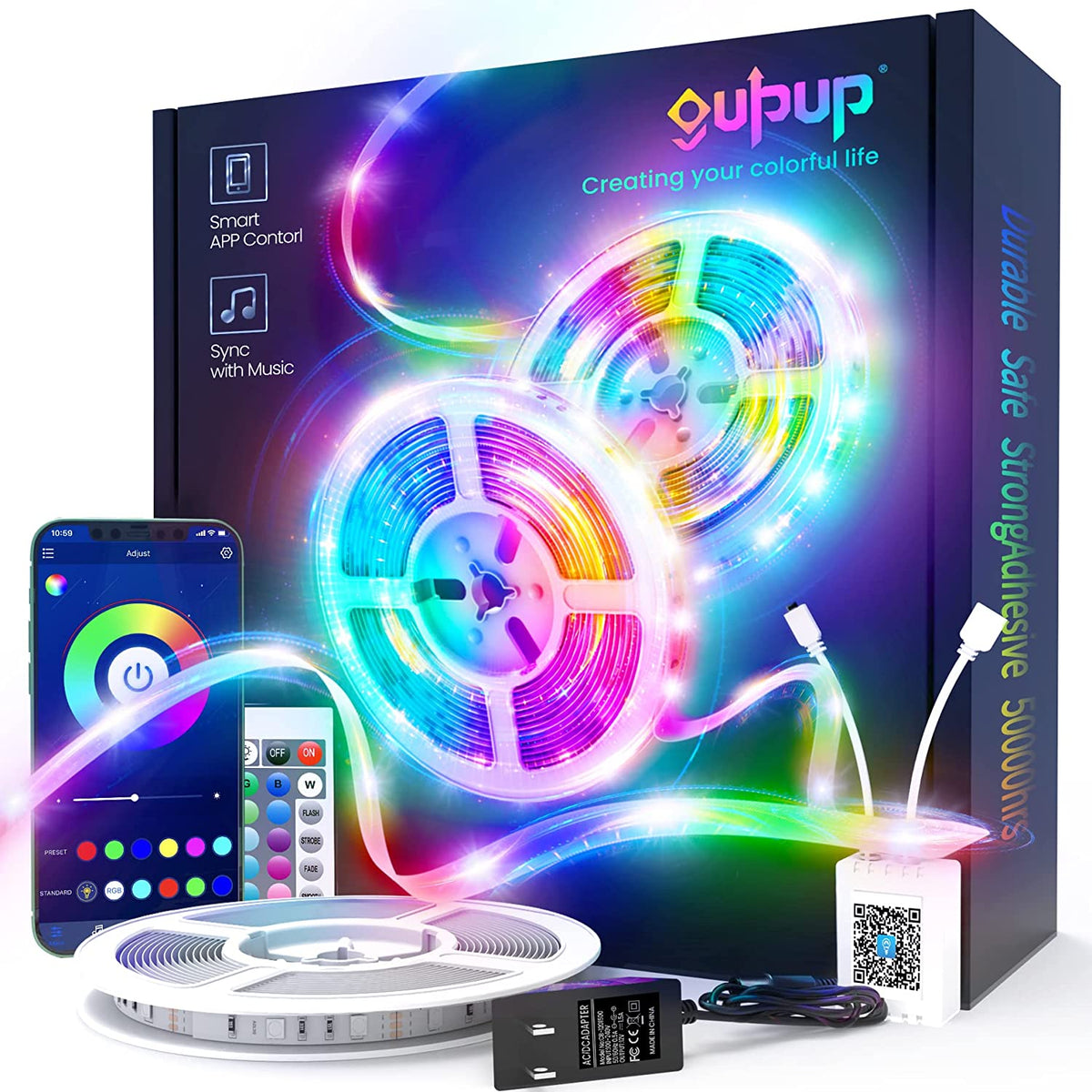 50 FT LED strip lights with Bluetooth and music sync
