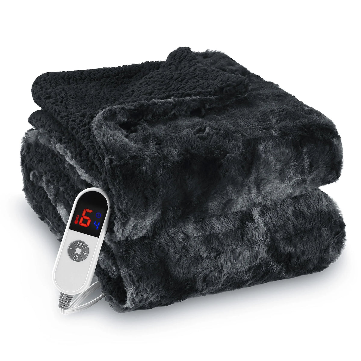 Electric throw blanket with LED display and tie-dye black design