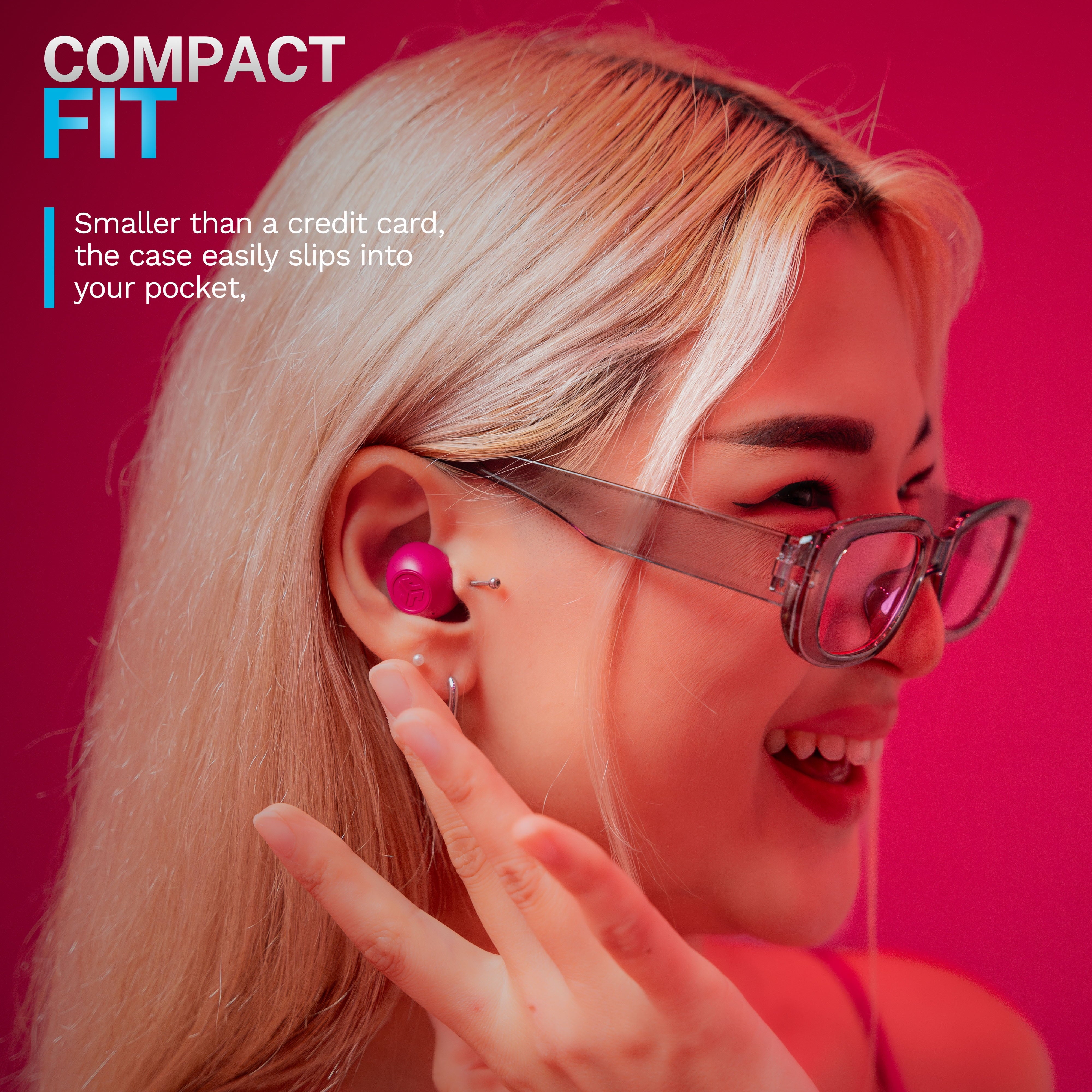 GO Pop Active Noise Cancelling Bluetooth Earbuds, Charging Case, Fuchsia