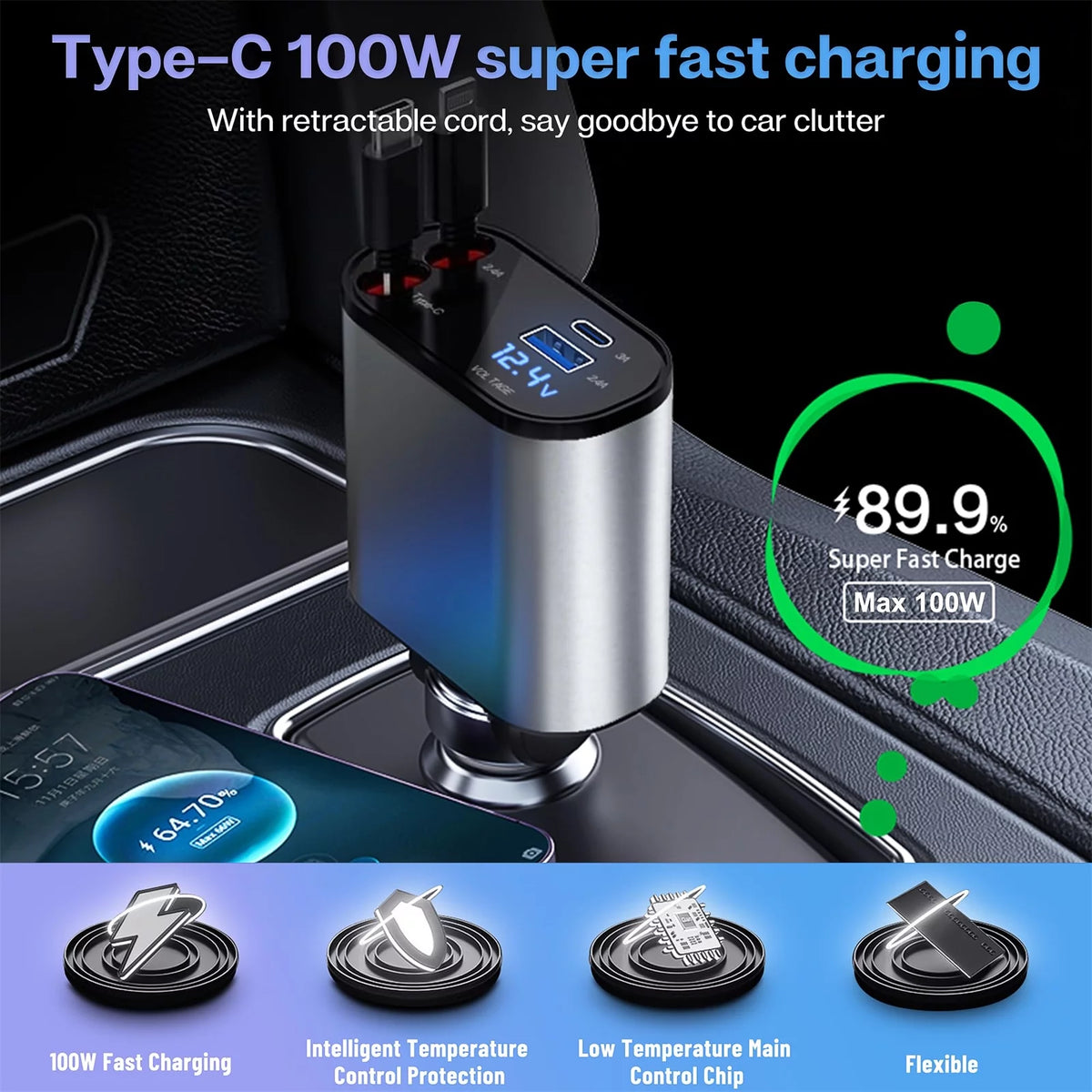 Fast charging car charger with QC3.0 PD