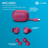 GO Pop Active Noise Cancelling Bluetooth Earbuds, Charging Case, Fuchsia