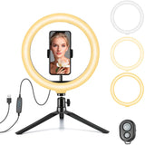 10-inch ring light with dimmable brightness and tripod