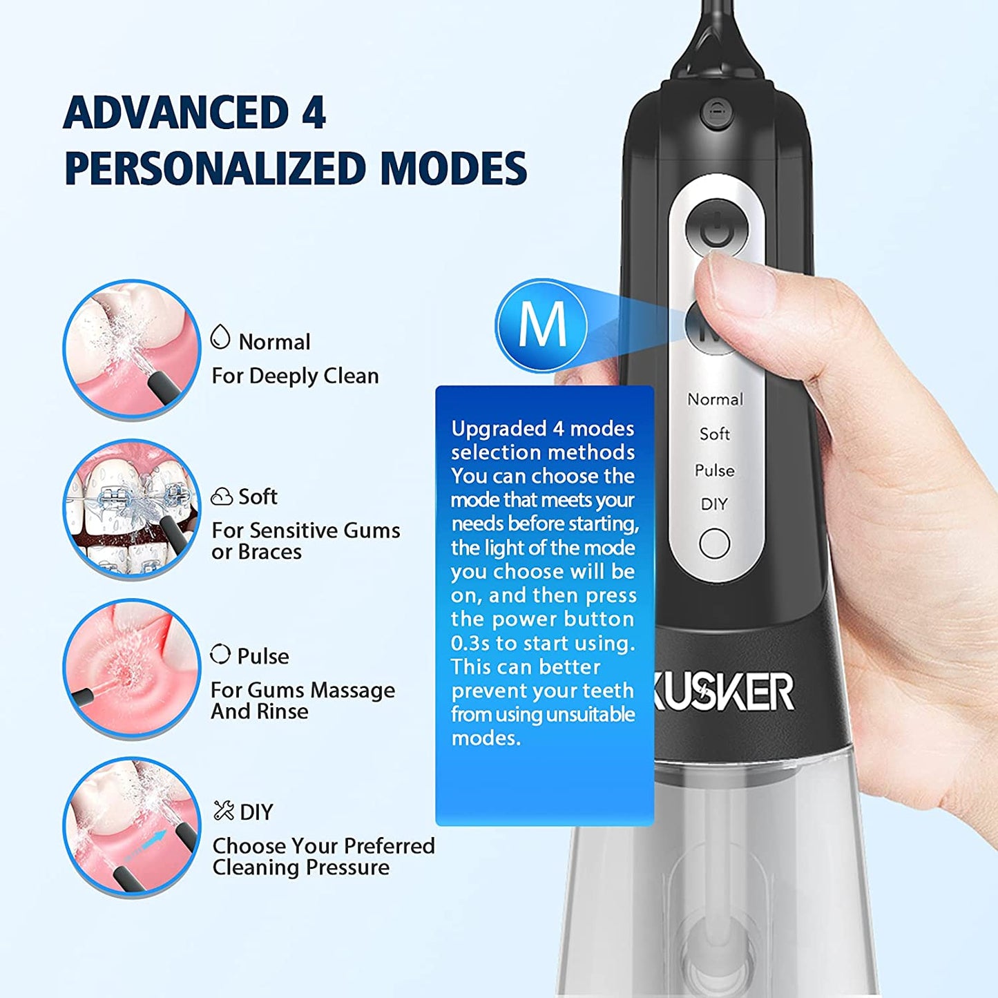 Water Dental Flosser Cordless,  Portable Oral Irrigator for Teeth, 4 Modes and 4 Jet Tips, IPX7 Waterproof, Rechargeable for 30-Days Use, Home, Travel, Braces, Bridges Care(Black)